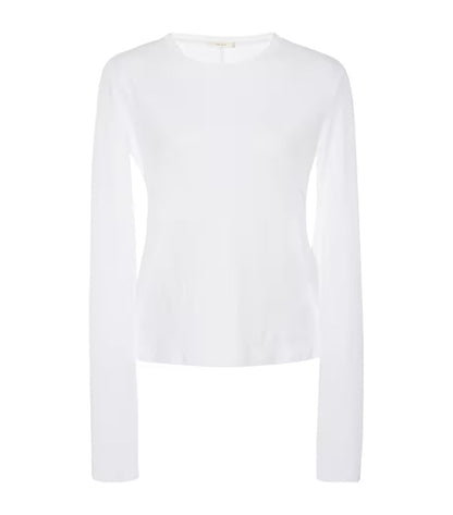 The Row Sherman long-sleeve t-shirt in white, front product view — The Quiet Edition