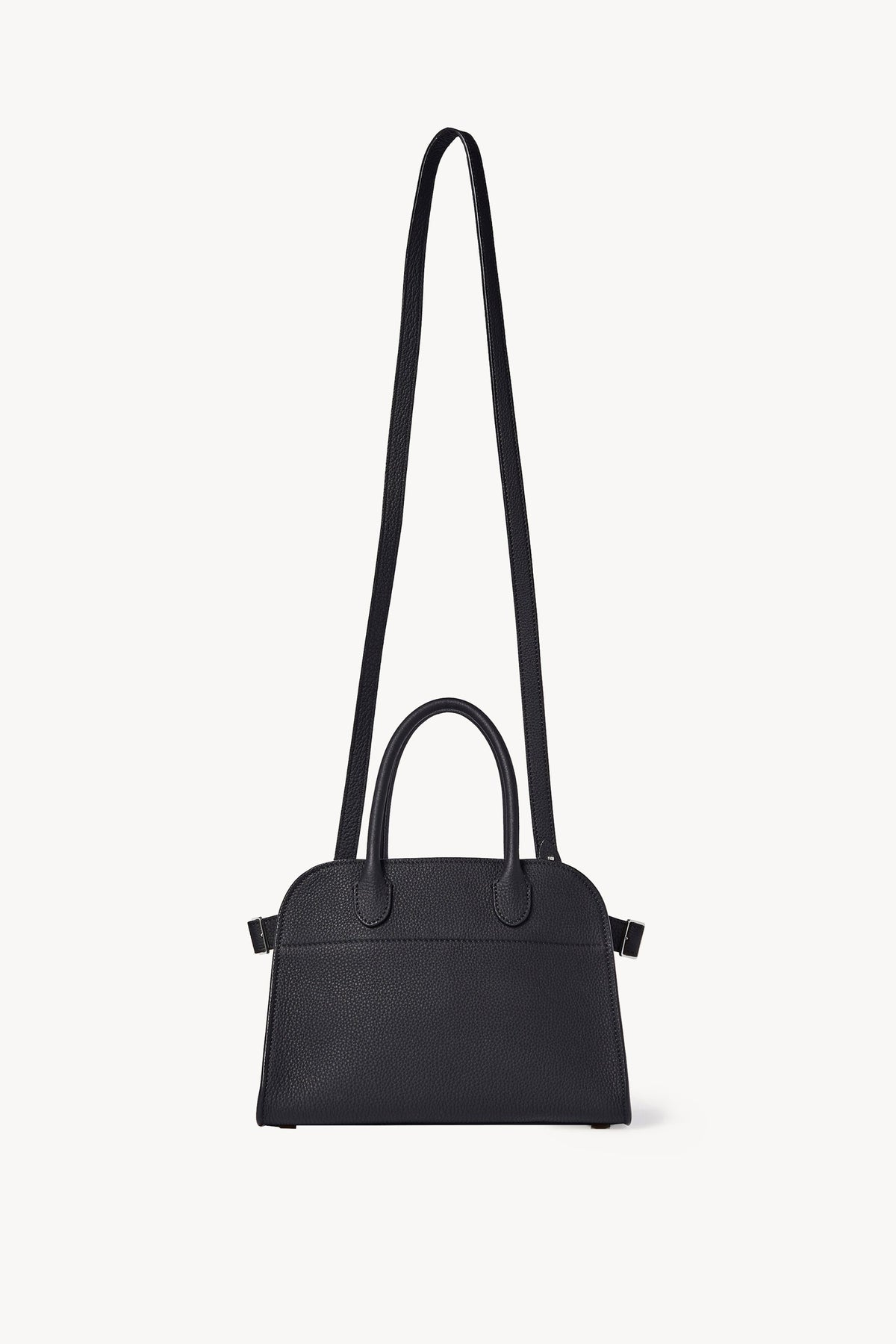The Row Soft Margaux 10 Bag in Black, front view with shoulder strap — The Quiet Edition