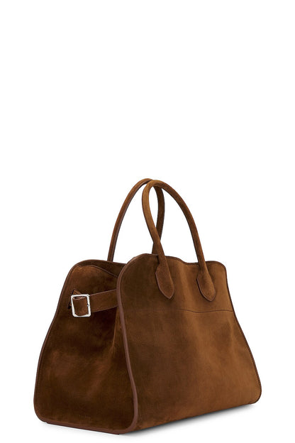 The Row Soft Margaux 12 Bag in Desert, angle — The Quiet Edition