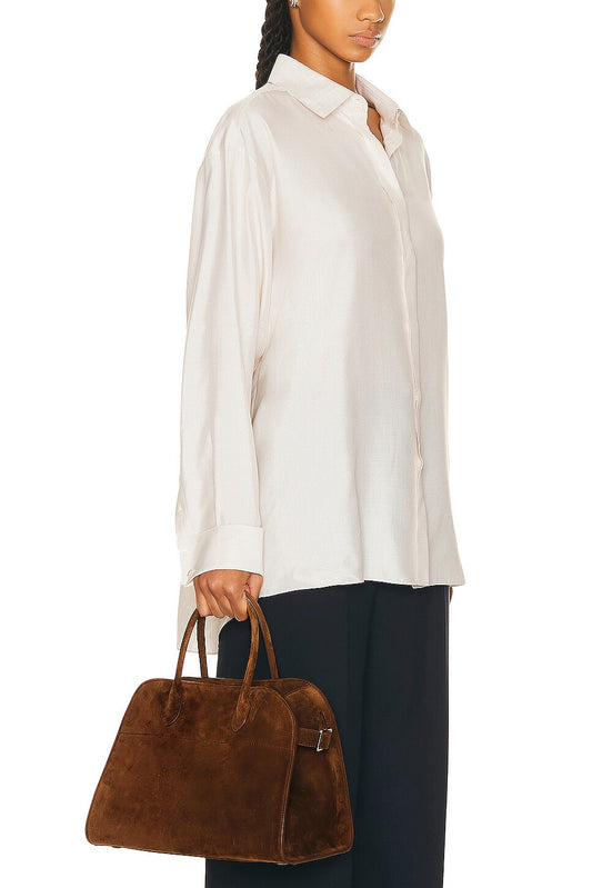 The Row Soft Margaux 12 Bag in Desert, back — The Quiet Edition