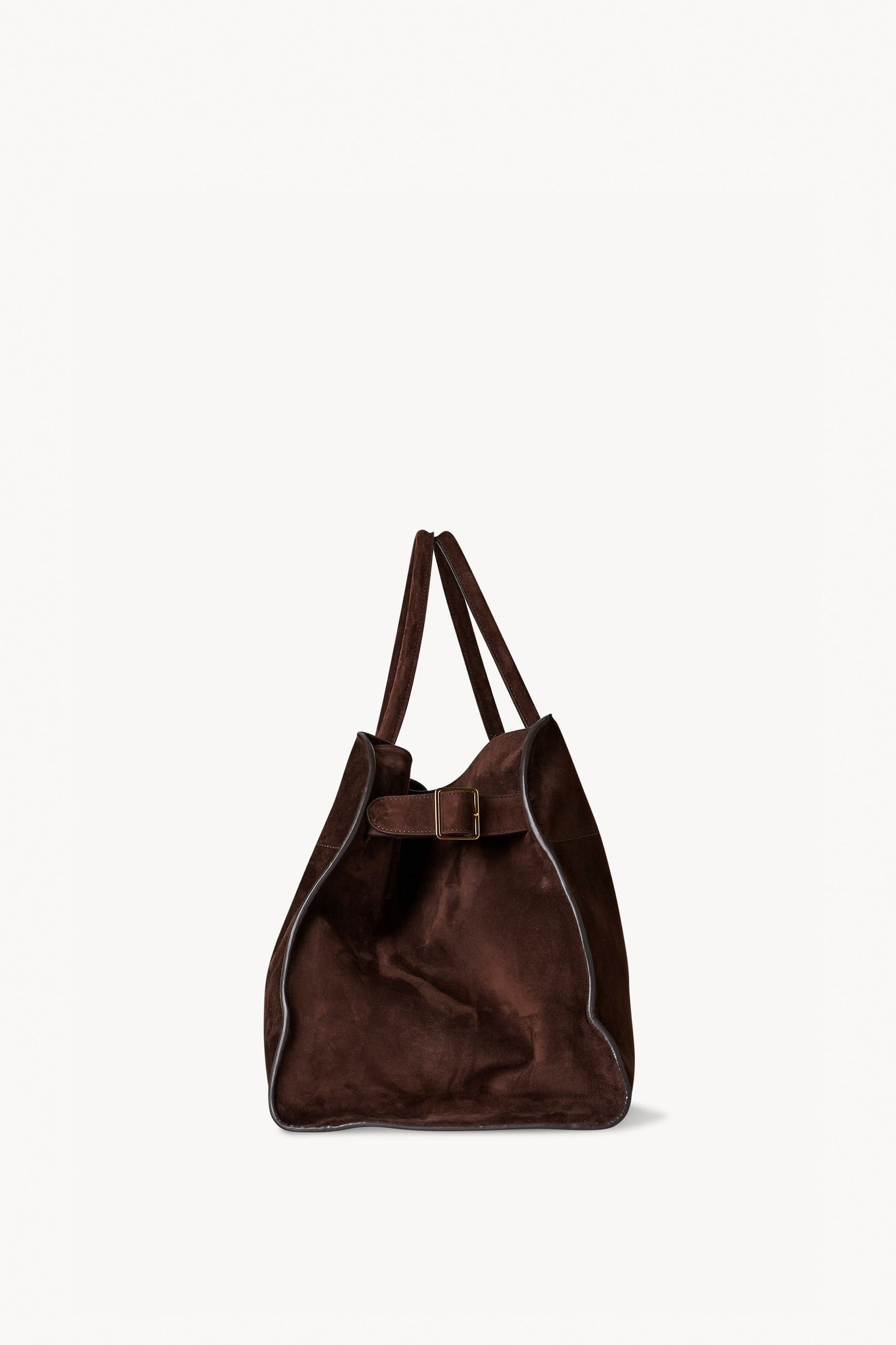 The Row Soft Margaux 15 Bag in Brown, side — The Quiet Edition
