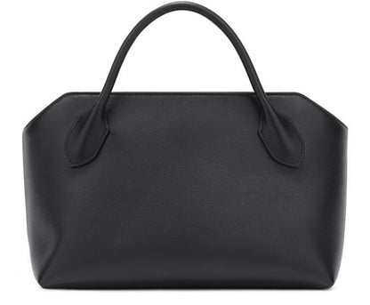 The Row Terrasse Bauletto Leather Bag in Black, angle — The Quiet Edition