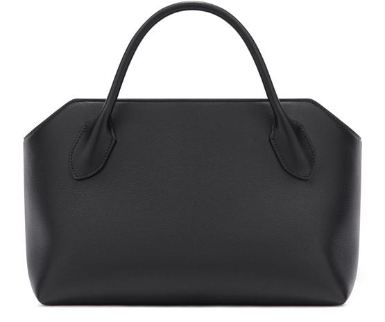 The Row Terrasse Bauletto Leather Bag in Black, front — The Quiet Edition