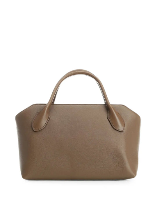 The Row Terrasse Bauletto Leather Bag in Brown, front — The Quiet Edition