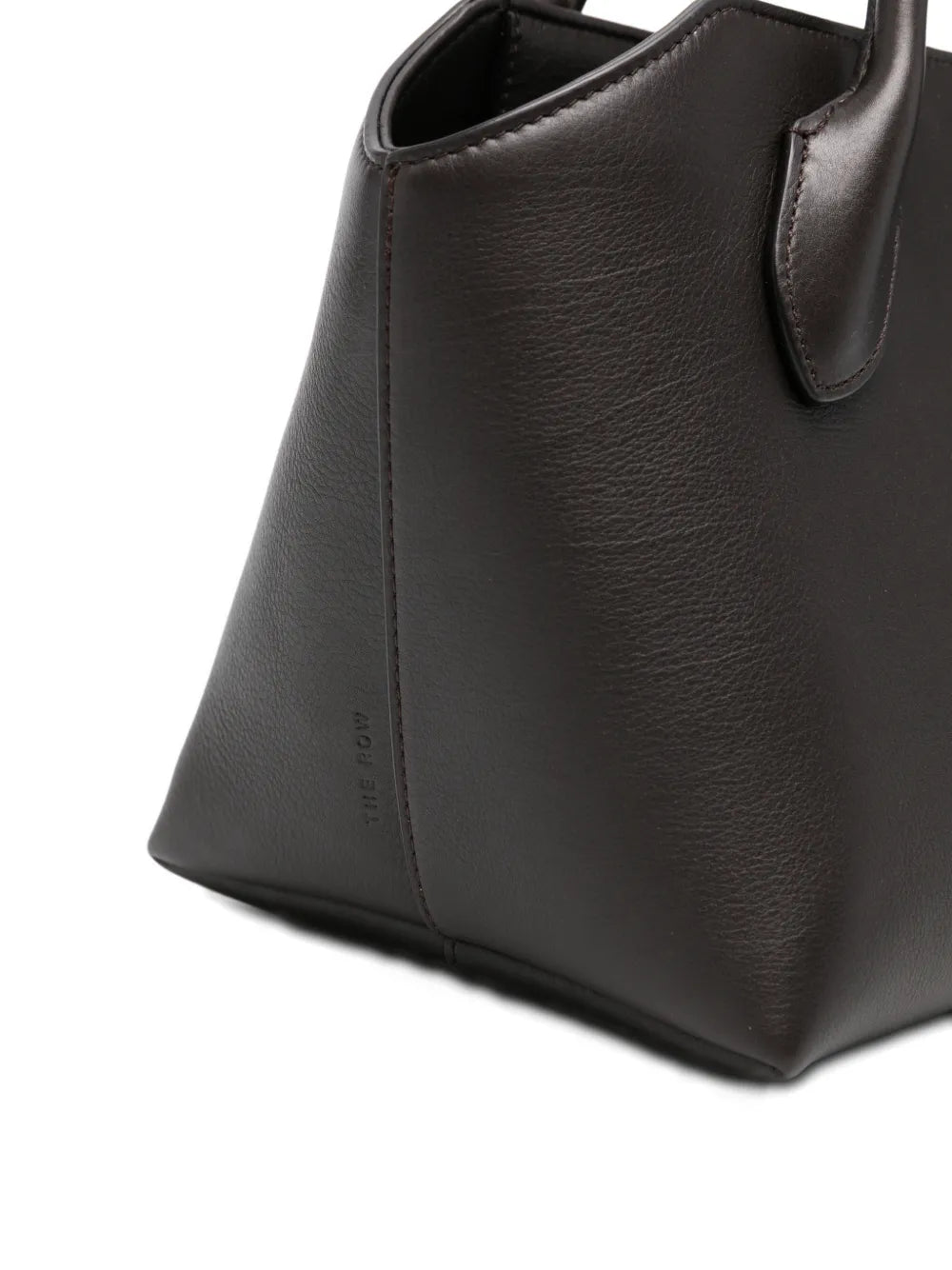 The Row Terrasse Bauletto Leather Bag in Dark Brown, angle — The Quiet Edition