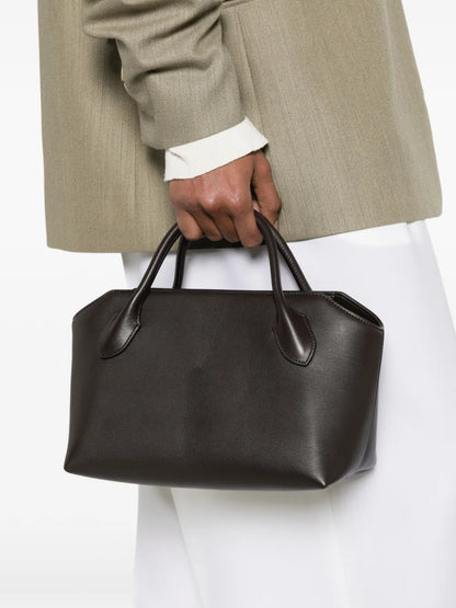 The Row Terrasse Bauletto Leather Bag in Dark Brown, back — The Quiet Edition