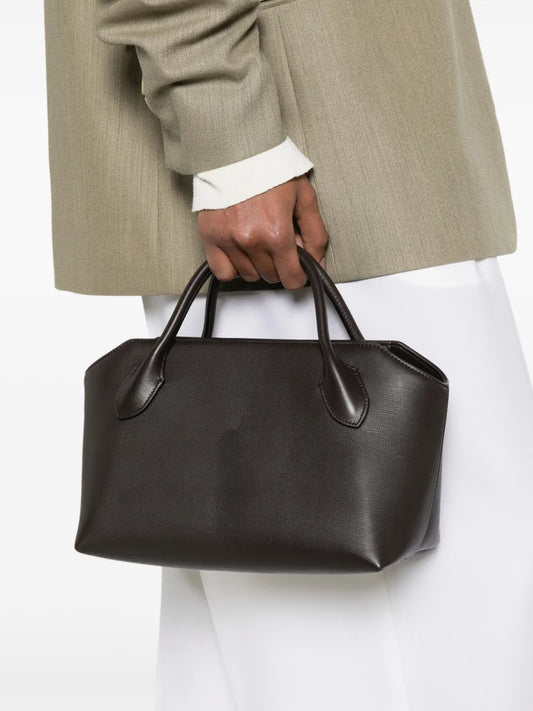 The Row Terrasse Bauletto Leather Bag in Dark Brown, back — The Quiet Edition