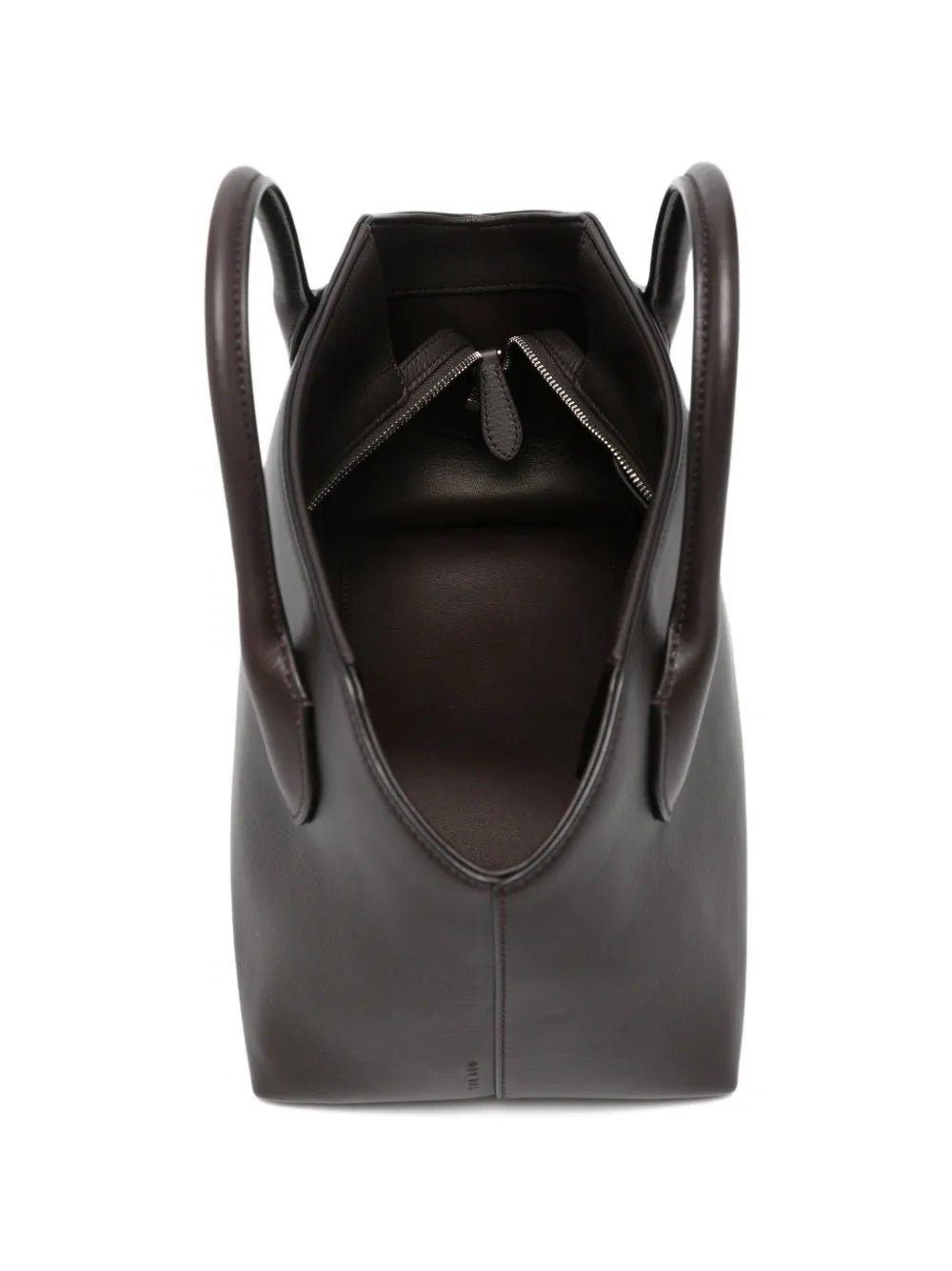 The Row Terrasse Bauletto Leather Bag in Dark Brown, detail — The Quiet Edition