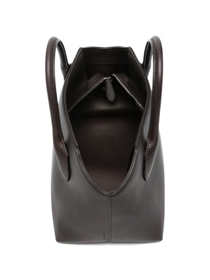 The Row Terrasse Bauletto Leather Bag in Dark Brown, detail — The Quiet Edition