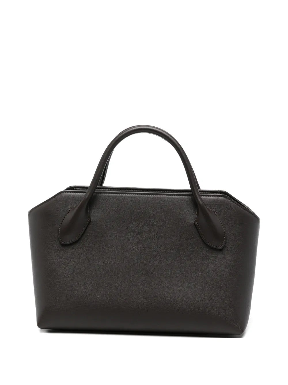 The Row Terrasse Bauletto Leather Bag in Dark Brown, front — The Quiet Edition