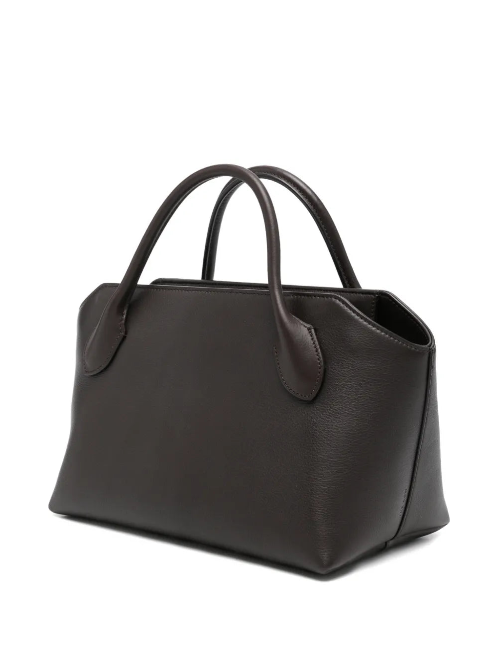 The Row Terrasse Bauletto Leather Bag in Dark Brown, side — The Quiet Edition