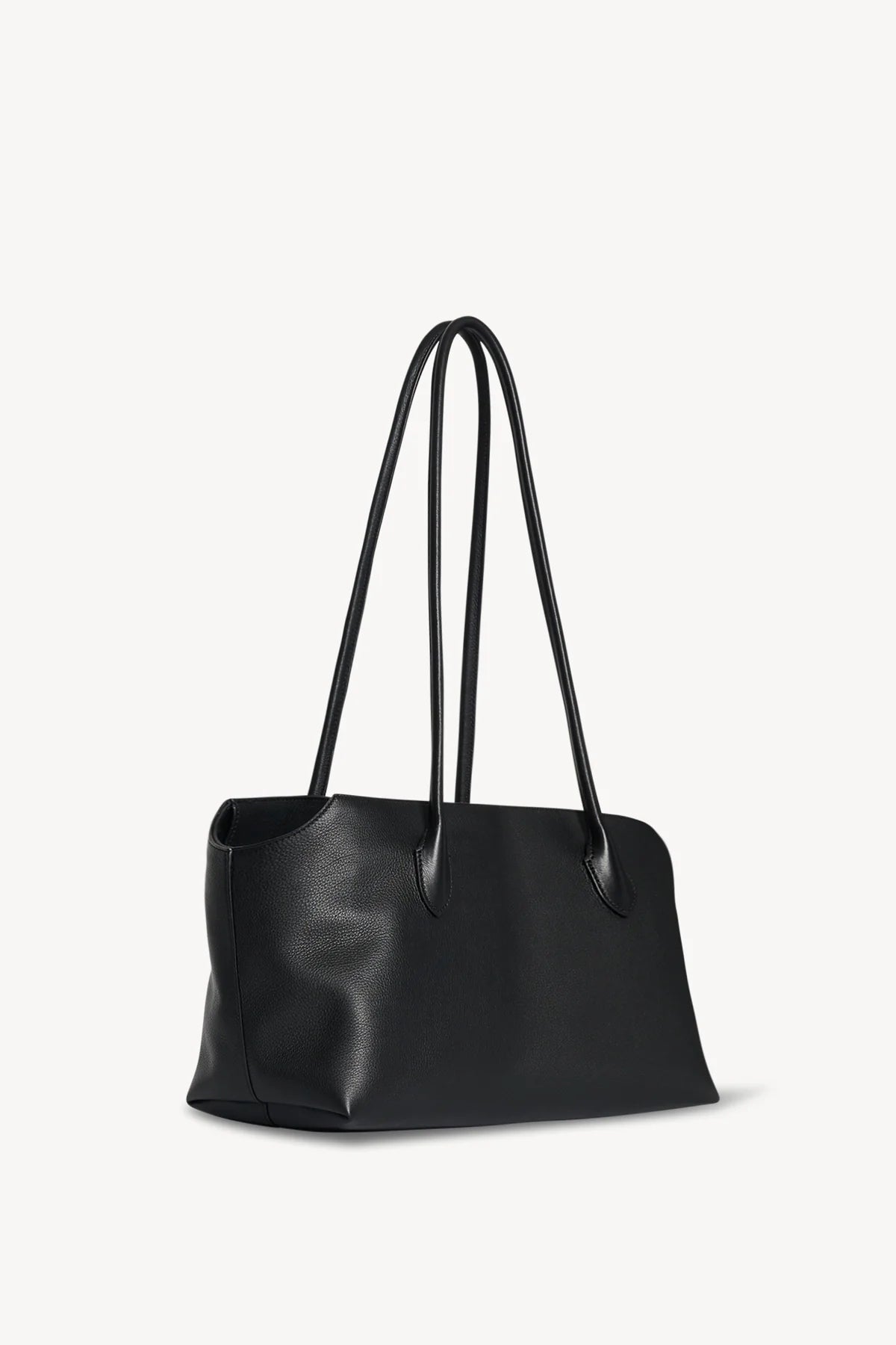 The Row Terrasse leather shoulder bag in black, three-quarter angle view — The Quiet Edition