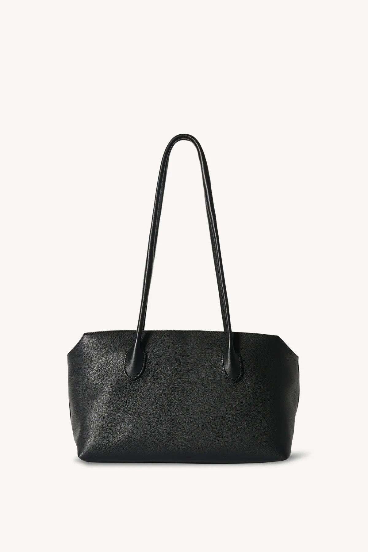 The Row Terrasse leather shoulder bag in black, front product view — The Quiet Edition