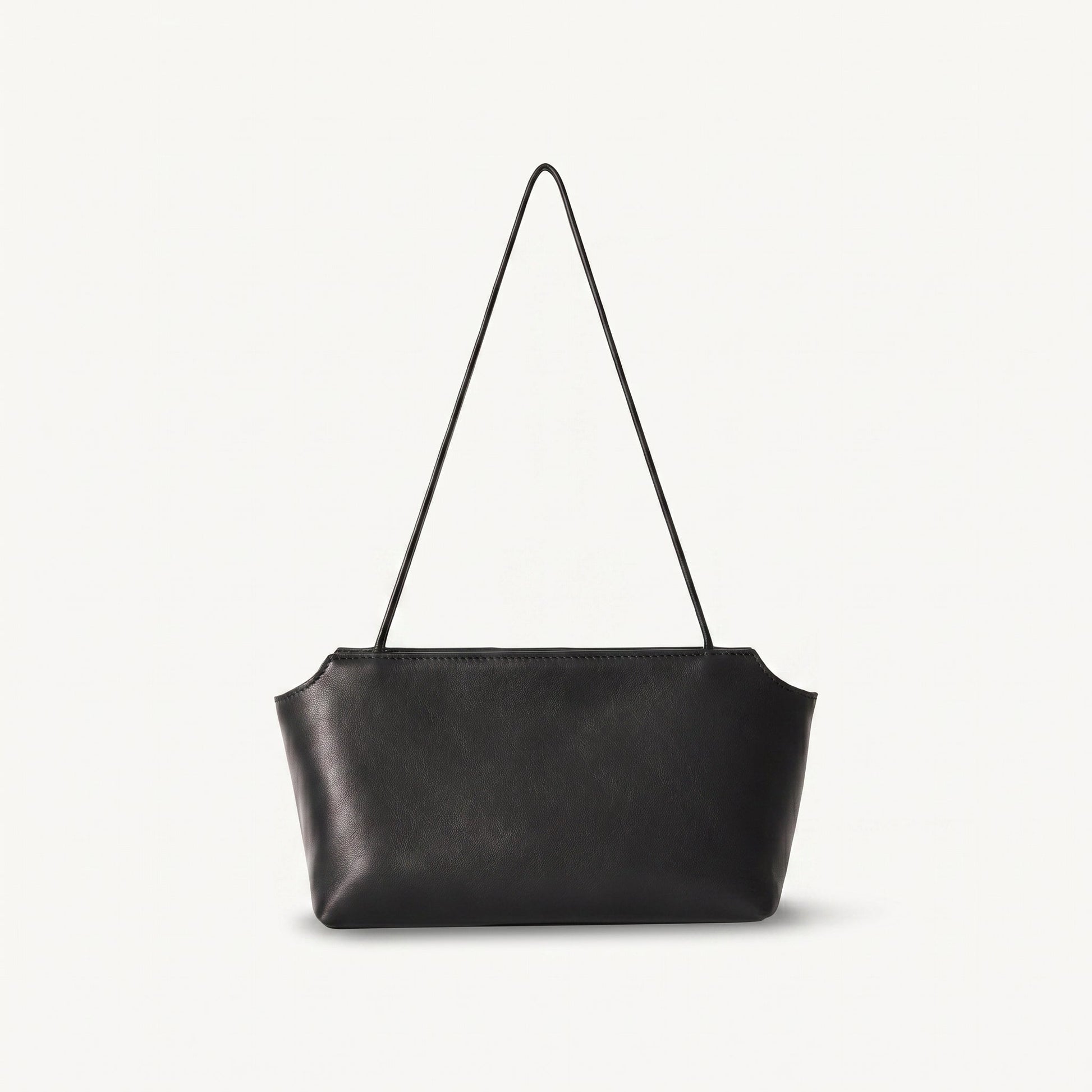 The Row Terrasse leather to-go bag in black, front view — The Quiet Edition