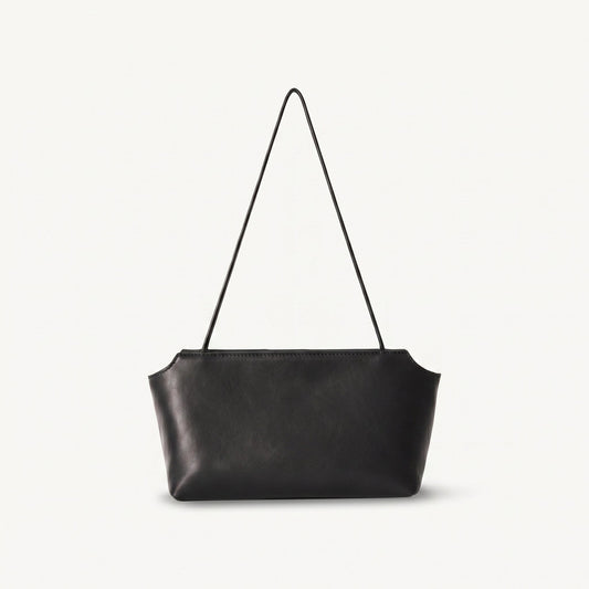 The Row Terrasse leather to-go bag in black, front view — The Quiet Edition