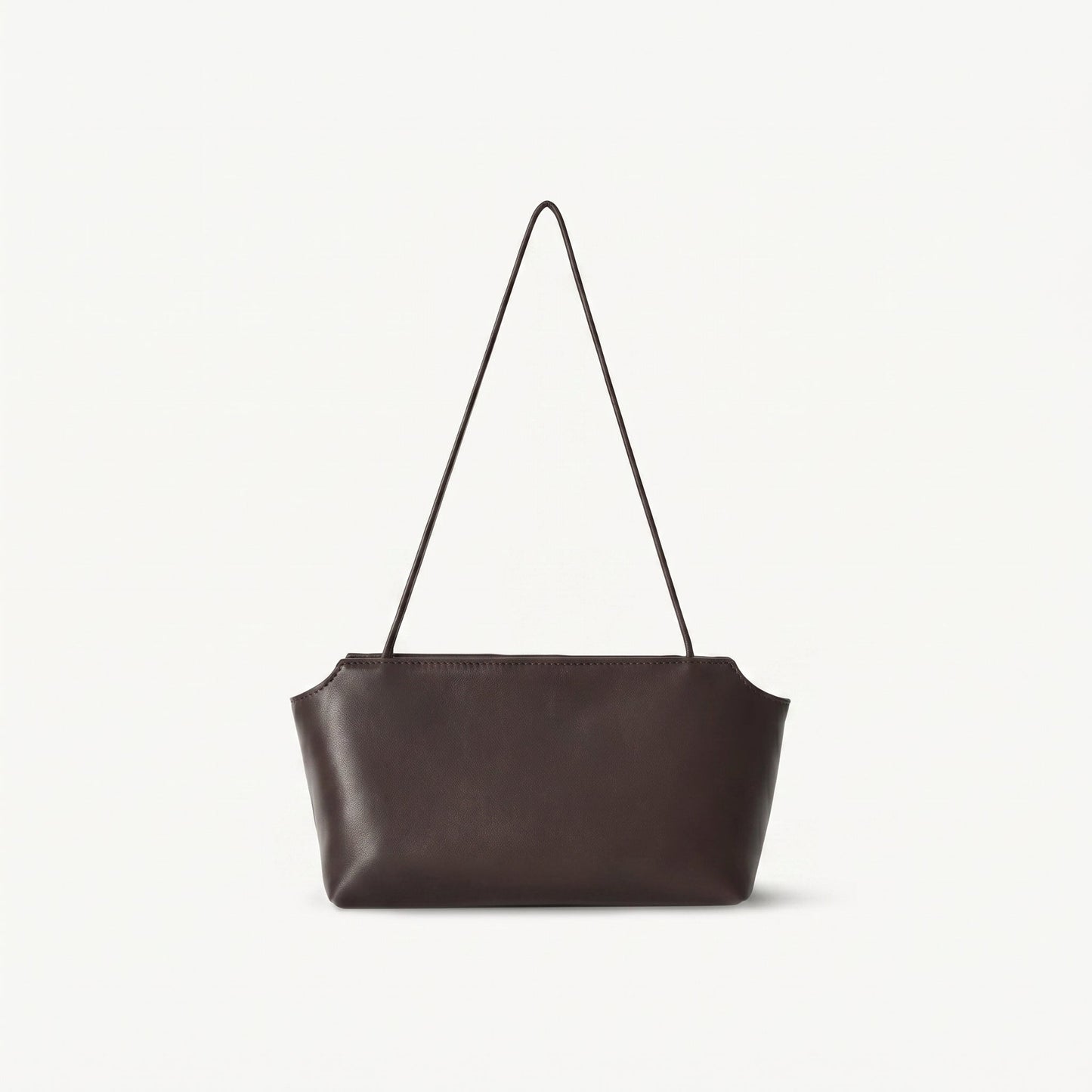 The Row Terrasse leather to-go bag in brown, front view — The Quiet Edition