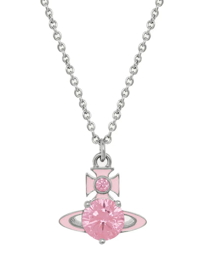 Vivienne Westwood Orb Pendant Necklace in Red, model front — The Quiet Edition