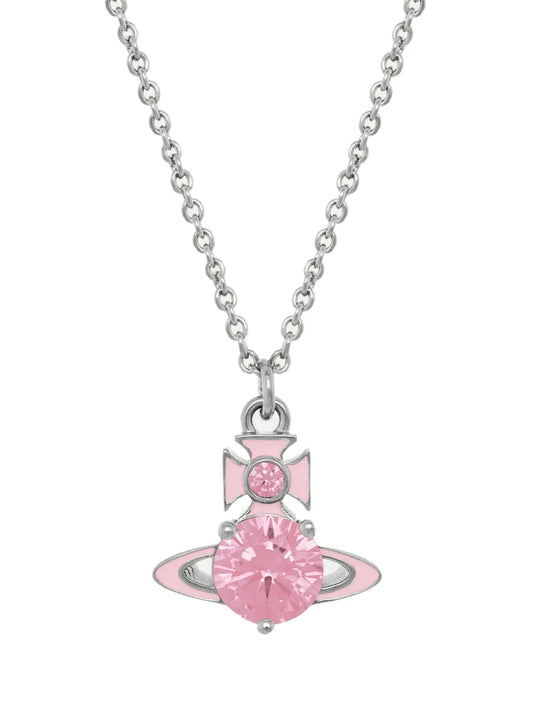 Vivienne Westwood Orb Pendant Necklace in Red, model front — The Quiet Edition