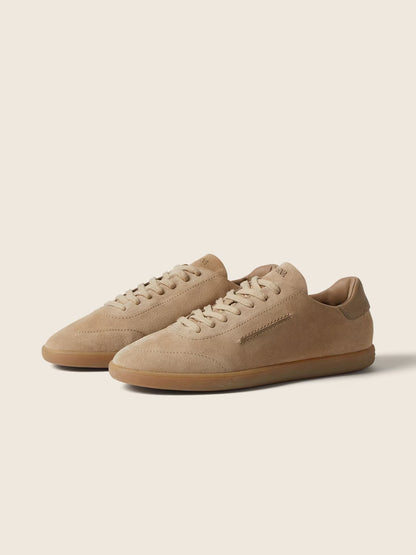 Zegna 232 suede sneaker in beige, top view — The Quiet Edition