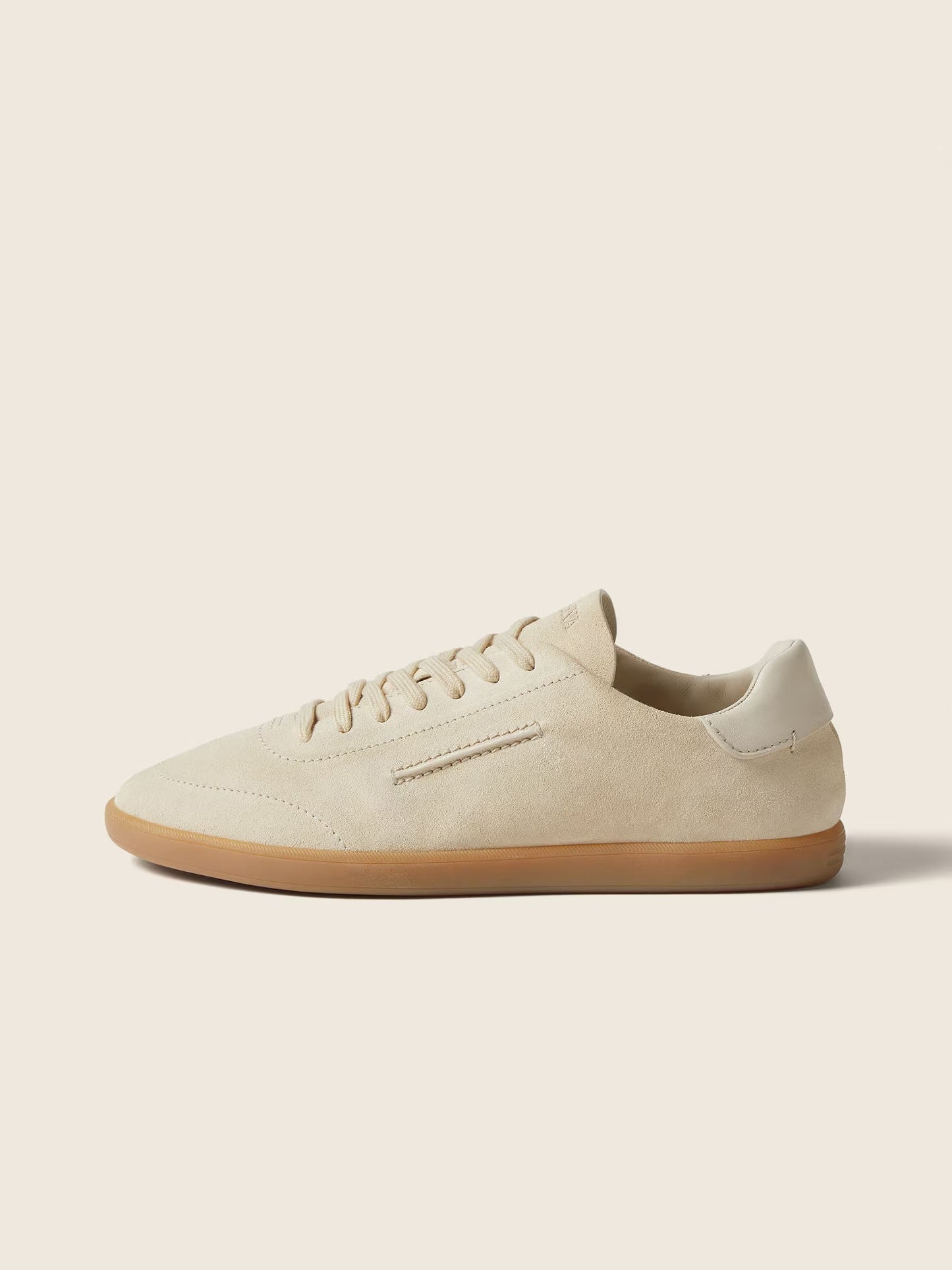Zegna 232 suede sneaker in white, side view — The Quiet Edition