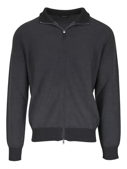 Zegna Cashmere and Silk Zip-Up Cardigan in grey, front view | The Quiet Edition
