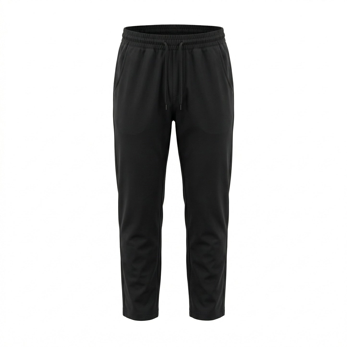 Zegna drawstring tapered trousers in black, front view — The Quiet Edition