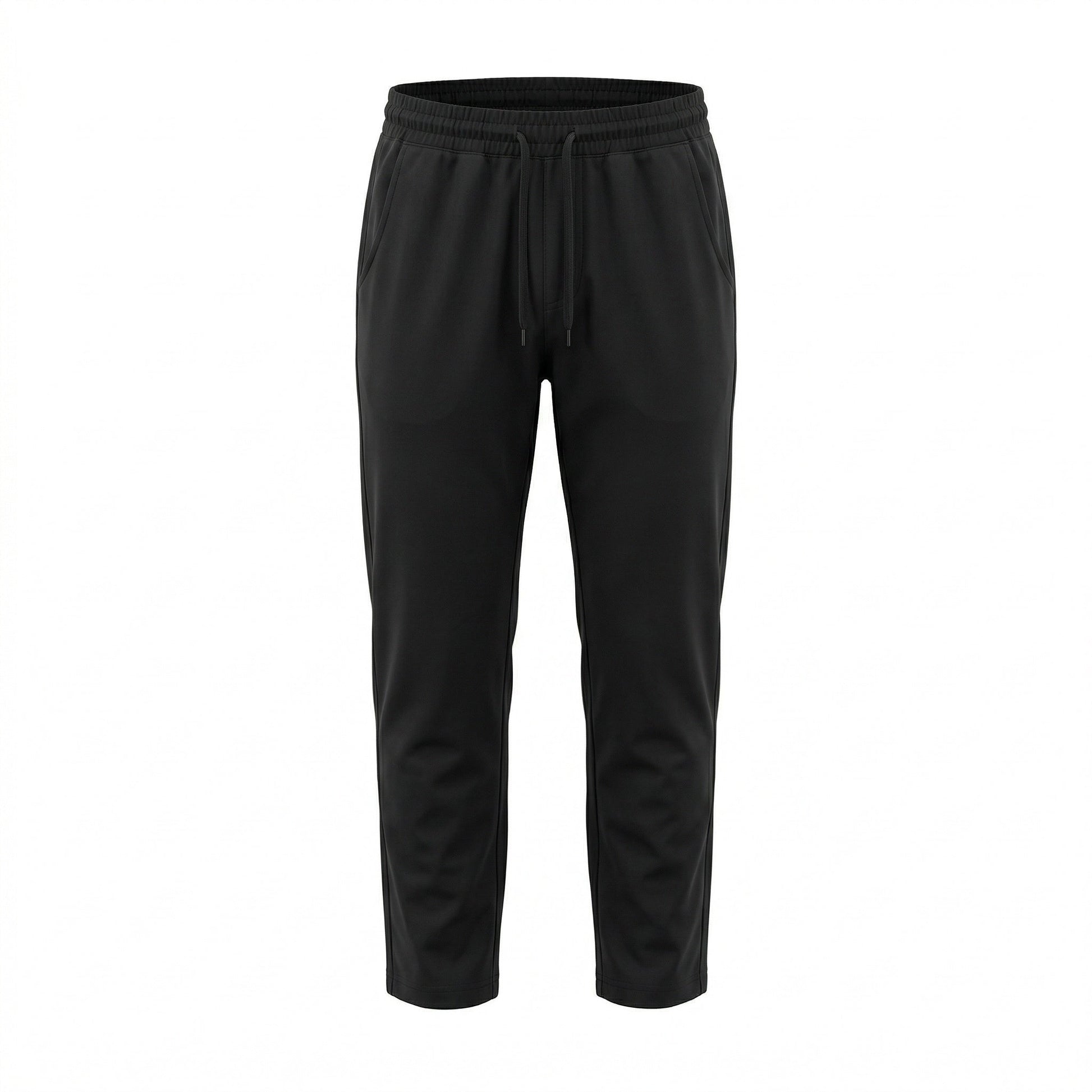 Zegna drawstring tapered trousers in black, front view — The Quiet Edition