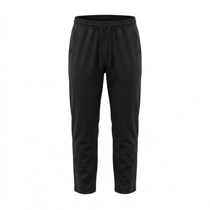 Zegna drawstring tapered trousers in black, front view — The Quiet Edition