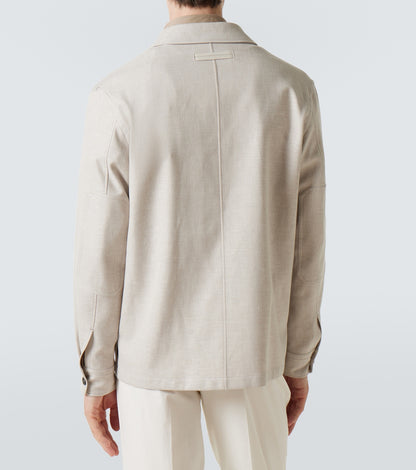 Zegna Linen Wool and Silk-Blend Overshirt in Brown, angle — The Quiet Edition