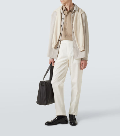 Zegna Linen Wool and Silk-Blend Overshirt in Brown, back — The Quiet Edition