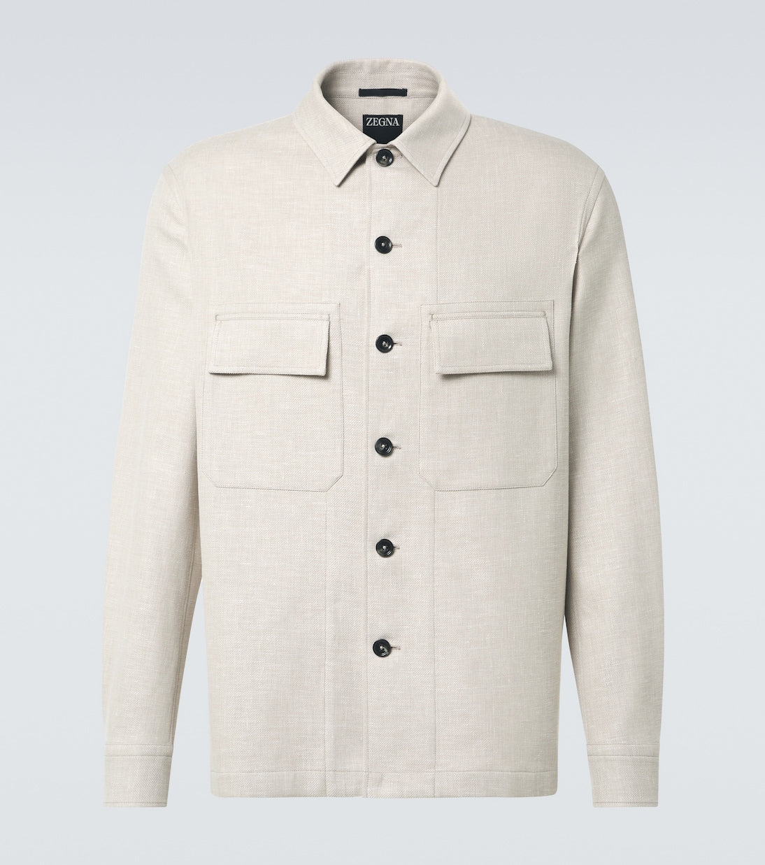 Zegna Linen Wool and Silk-Blend Overshirt in Brown, front — The Quiet Edition