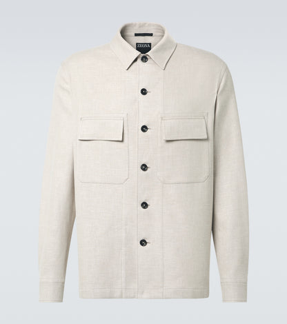 Zegna Linen Wool and Silk-Blend Overshirt in Brown, front — The Quiet Edition