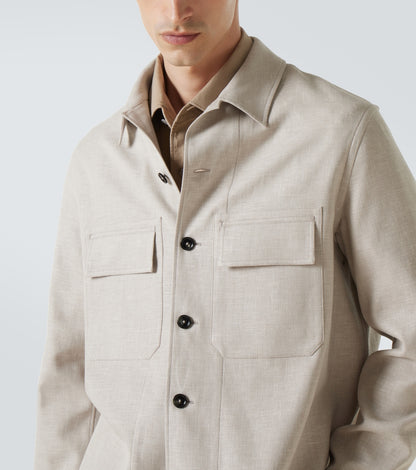 Zegna Linen Wool and Silk-Blend Overshirt in Brown, interior — The Quiet Edition
