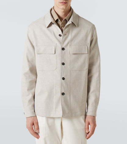 Zegna Linen Wool and Silk-Blend Overshirt in Brown, side — The Quiet Edition