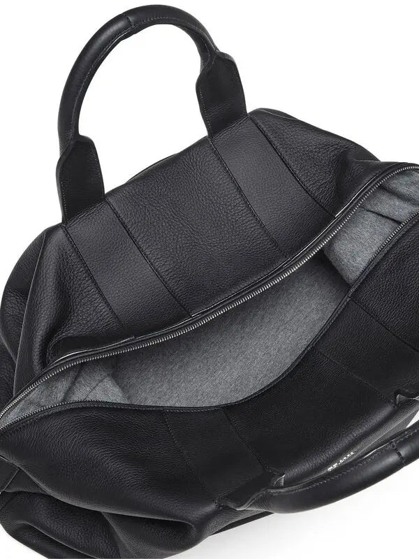 Zegna raglan deerskin holdall - black in Black, model side — The Quiet Edition