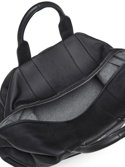 Zegna raglan deerskin holdall - black in Black, model side — The Quiet Edition