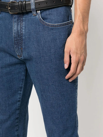 Zegna Roccia Slim-Fit Jeans in Blue, detail — The Quiet Edition