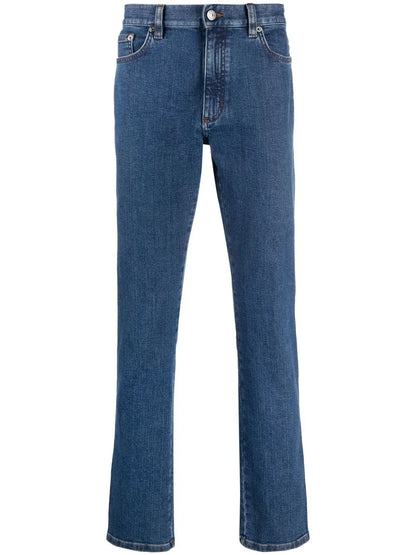 Zegna Roccia Slim-Fit Jeans in Blue, front — The Quiet Edition
