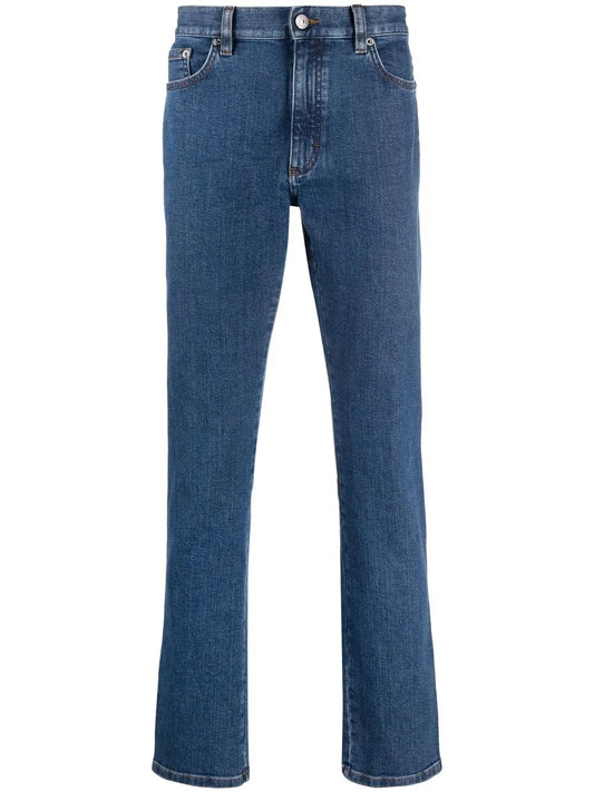 Zegna Roccia Slim-Fit Jeans in Blue, front — The Quiet Edition