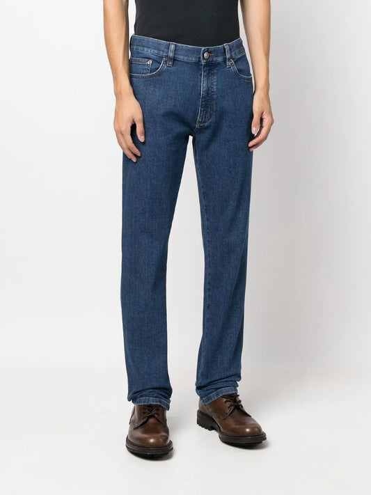 Zegna Roccia Slim-Fit Jeans in Blue, side — The Quiet Edition