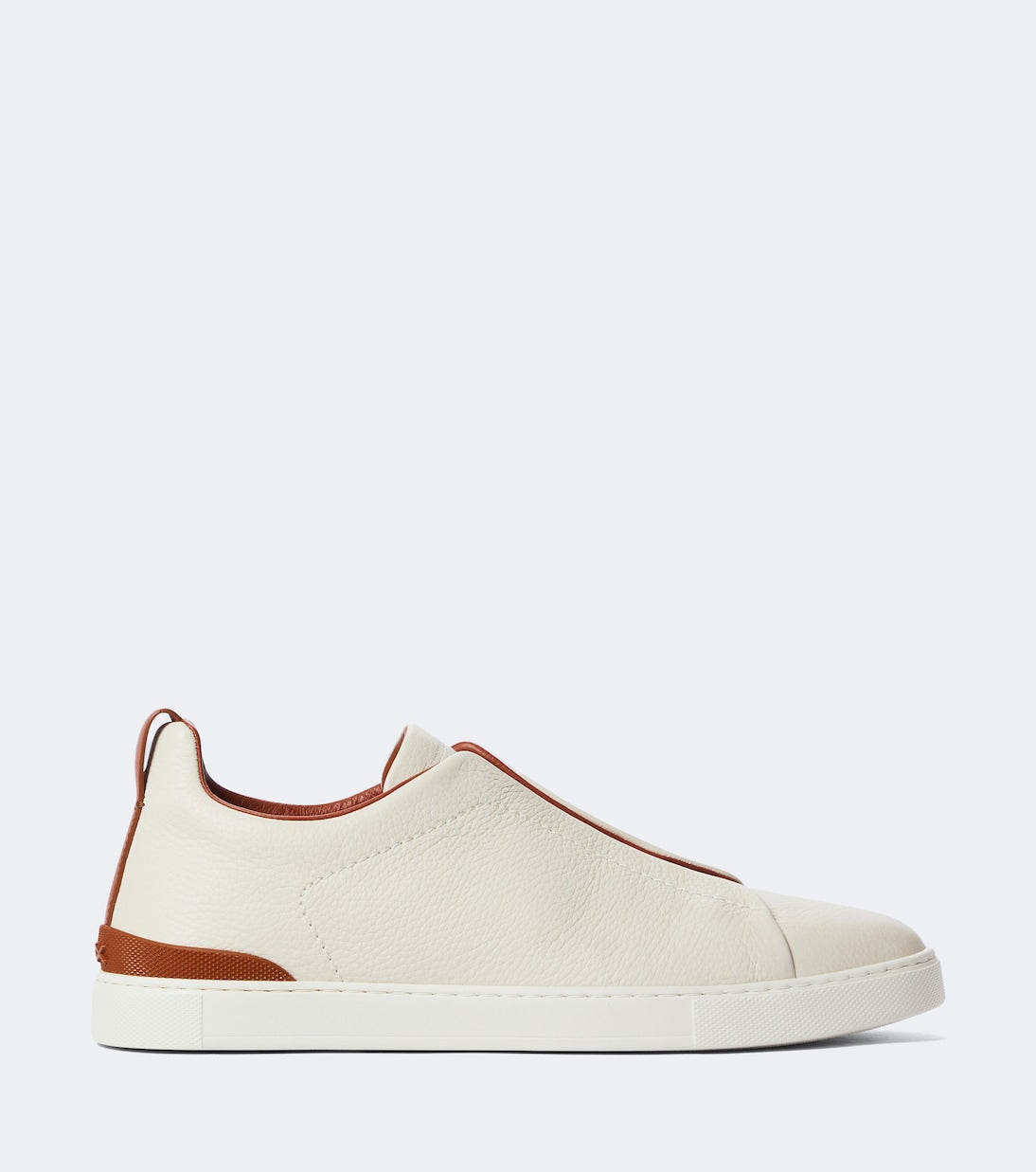Zegna Triple Stitch leather sneakers in white, side profile with white rubber cupsole