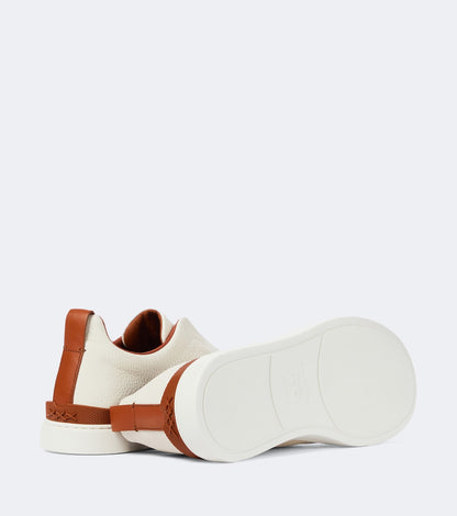 Zegna Triple Stitch leather sneakers in white, rubber outsole with embossed Zegna logo
