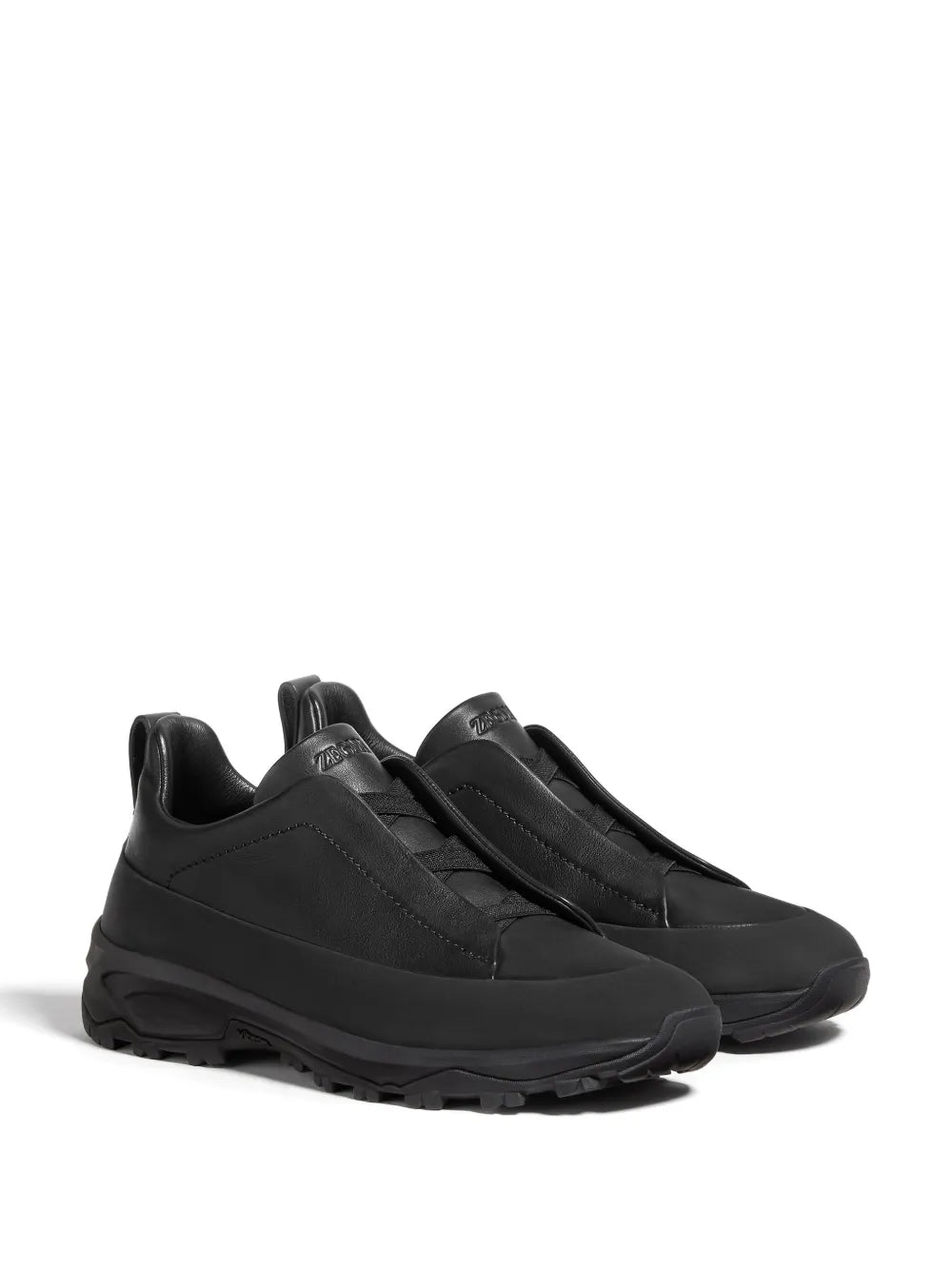 Zegna Triple Stitch Monte Leather Sneakers, pair three-quarter view | The Quiet Edition