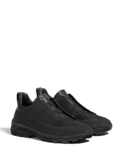 Zegna Triple Stitch Monte Leather Sneakers, pair three-quarter view | The Quiet Edition