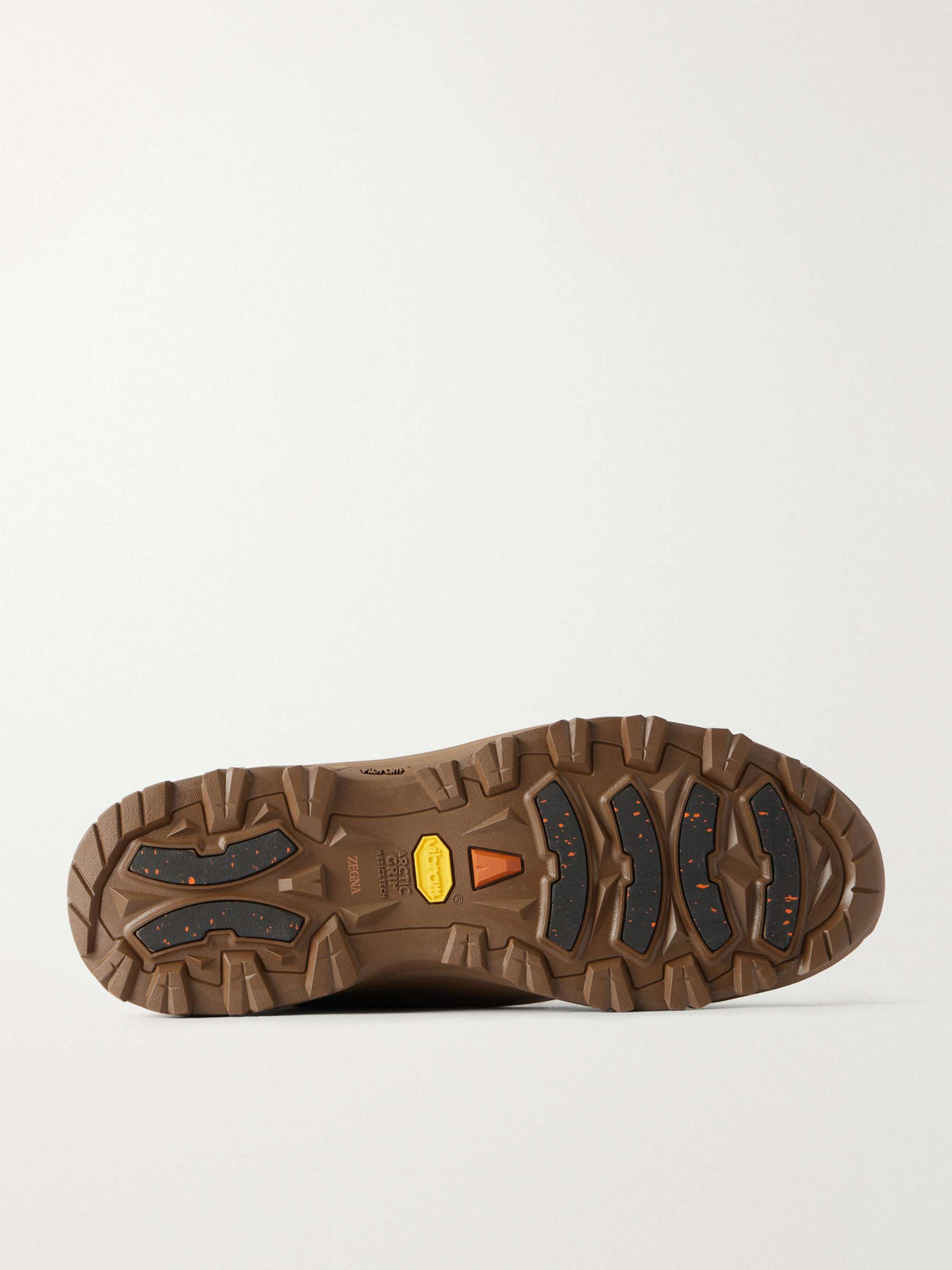 Zegna Triple Stitch Monte Suede Sneakers in camel, sole view | The Quiet Edition
