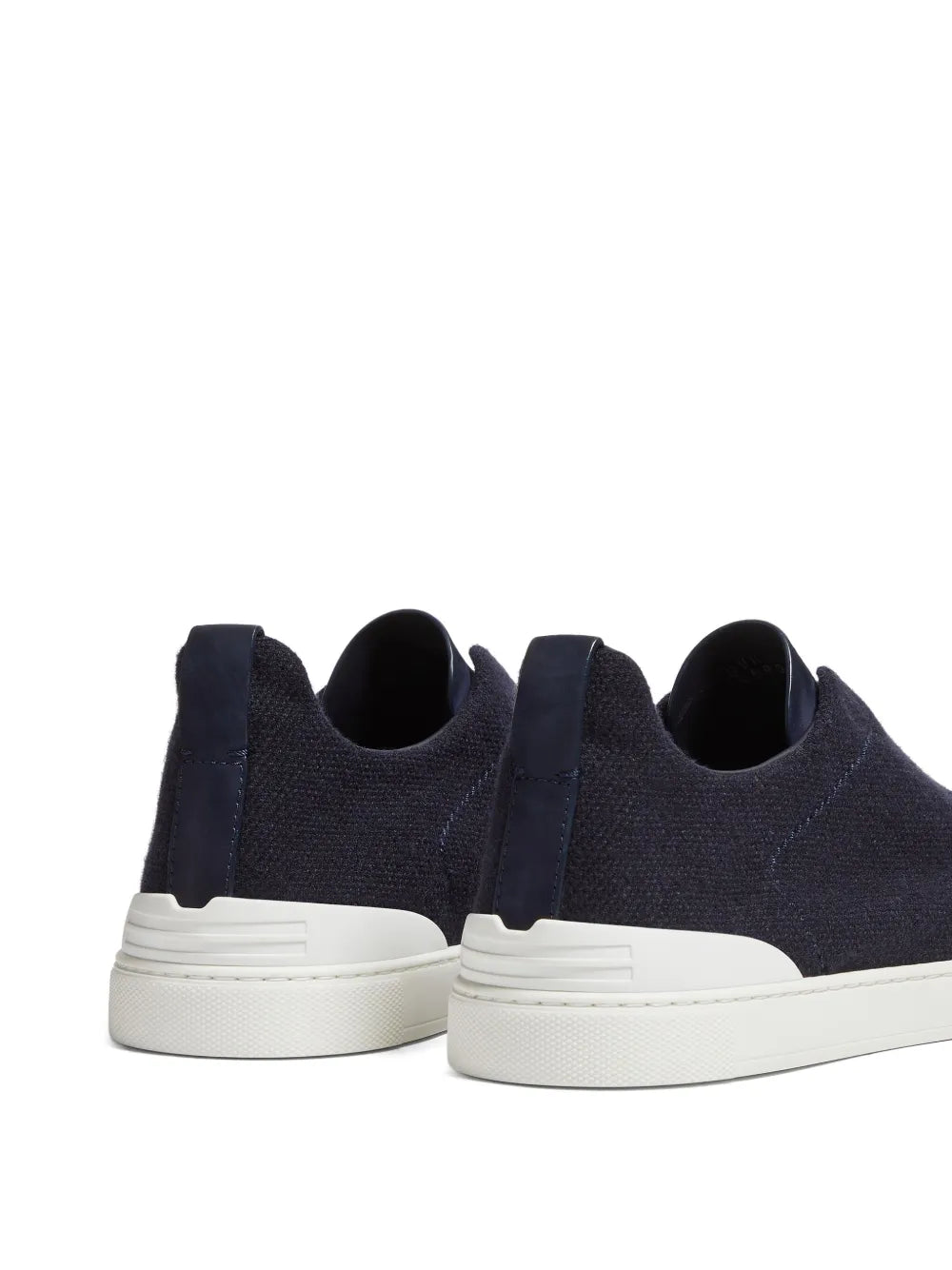 Zegna Triple Stitch Cashmere-Blend Sneakers in Navy Blue, angle — The Quiet Edition