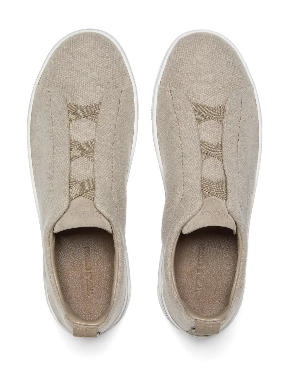 Zegna Triple Stitch Cashmere-Blend Sneakers in Taupe Grey, side — The Quiet Edition