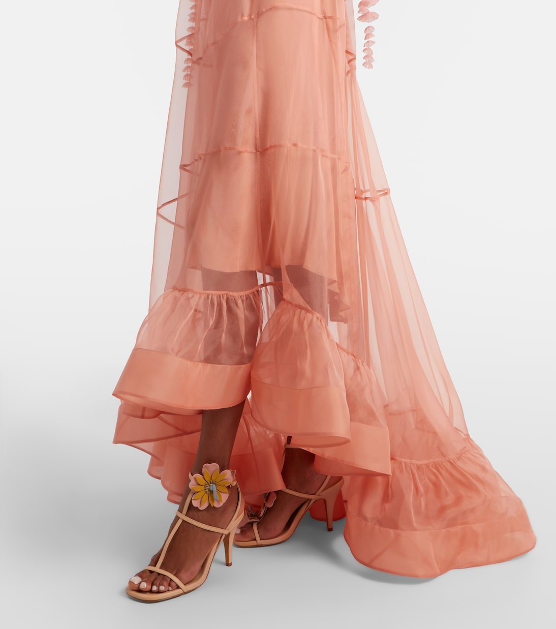 Zimmermann Como Floral-Appliqué Silk Maxi Dress in Pink, angle — The Quiet Edition