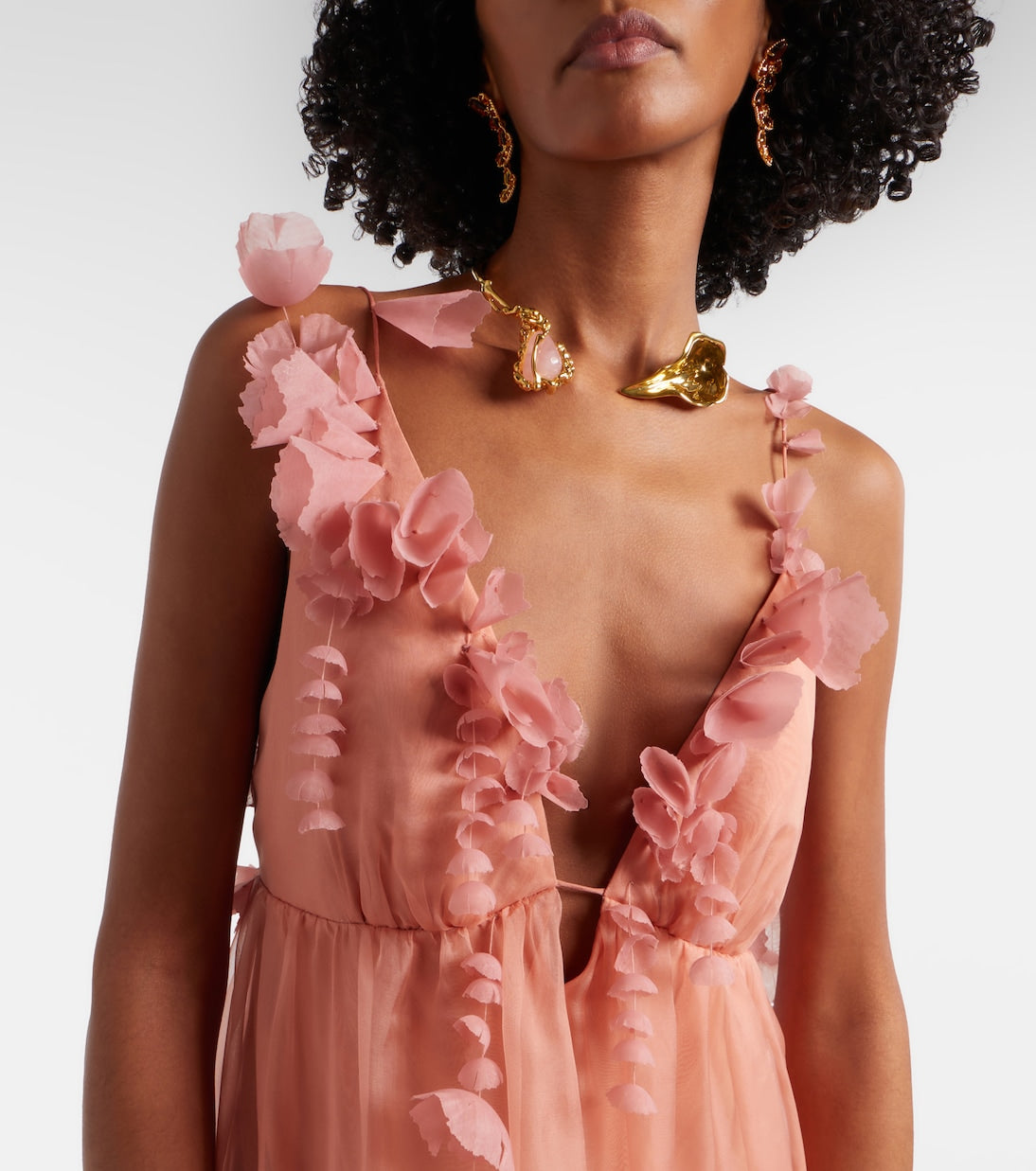 Zimmermann Como Floral-Appliqué Silk Maxi Dress in Pink, side — The Quiet Edition