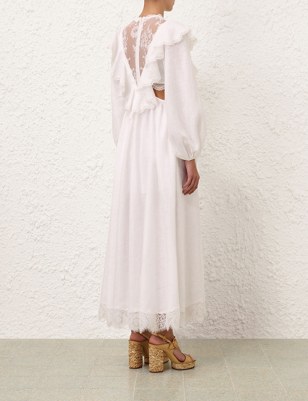 Zimmermann Sundance Lace Bodice Dress in Ivory, angle — The Quiet Edition